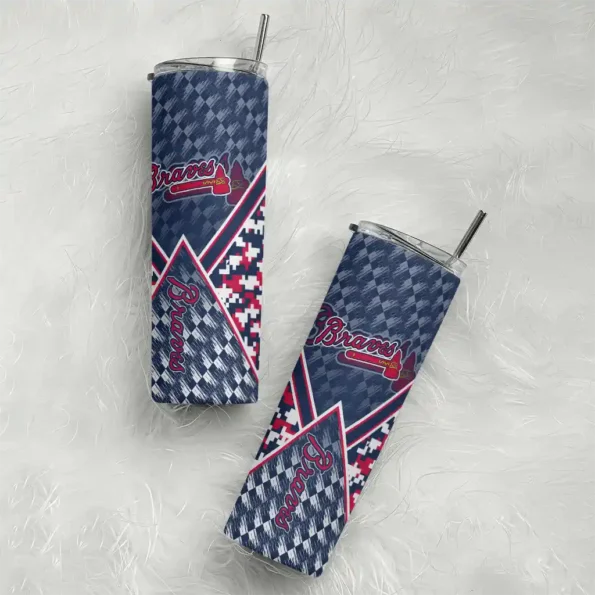 customized atlanta braves monogram burst navy white skinny tumbler top rated.webp