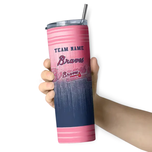 customized atlanta braves swirl texture navy skinny tumbler premium grade.webp