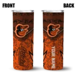 customized baltimore orioles spiral burst print orange skinny tumbler best selling.webp