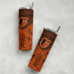 customized baltimore orioles spiral burst print orange skinny tumbler best selling.webp