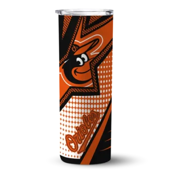 customized baltimore orioles web stripes orange white skinny tumbler best selling.webp