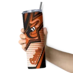 customized baltimore orioles web stripes orange white skinny tumbler best selling.webp