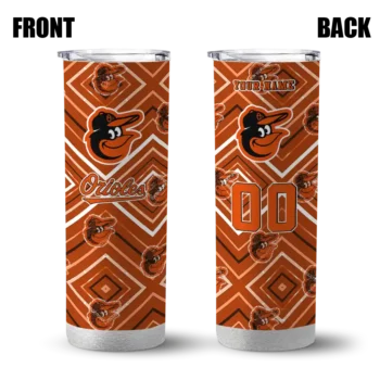 customized baltimore orioles zipper leopard orange skinny tumbler fashion forward.webp