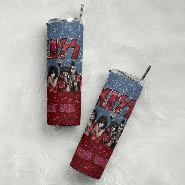 customized boston red sox kiss band navy skinny tumbler top rated.webp
