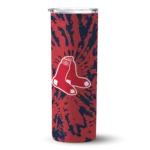 customized boston red sox metallic grid red skinny tumbler best selling.webp