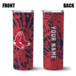 customized boston red sox metallic grid red skinny tumbler best selling.webp