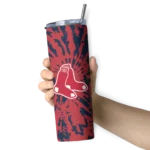 customized boston red sox metallic grid red skinny tumbler best selling.webp