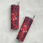 customized boston red sox metallic grid red skinny tumbler best selling.webp