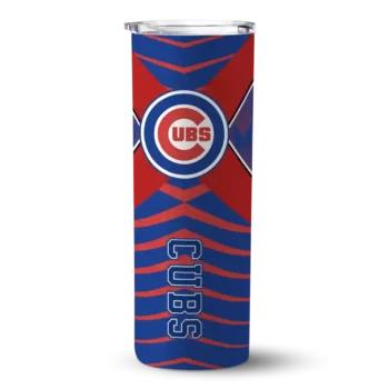customized chicago cubs camo texture blue skinny tumbler best selling.webp