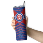 customized chicago cubs camo texture blue skinny tumbler best selling.webp