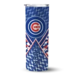 customized chicago cubs monogram burst blue white skinny tumbler best selling.webp