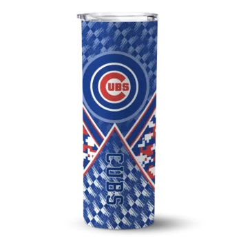 customized chicago cubs monogram burst blue white skinny tumbler best selling.webp