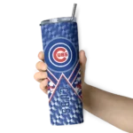 customized chicago cubs monogram burst blue white skinny tumbler best selling.webp