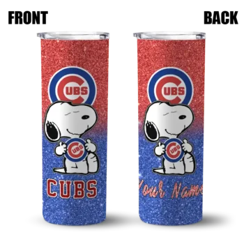 customized chicago cubs snoopy attitude blue skinny tumbler fashion forward.webp