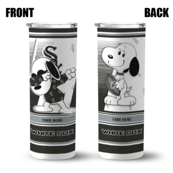 customized chicago white sox snoopy dog black white skinny tumbler fashion forward.webp
