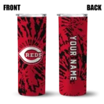 customized cincinnati reds metallic grid red skinny tumbler best selling.webp