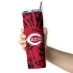 customized cincinnati reds metallic grid red skinny tumbler best selling.webp