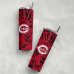 customized cincinnati reds metallic grid red skinny tumbler best selling.webp