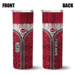 customized cincinnati reds sparkle drip red skinny tumbler best selling 1.webp