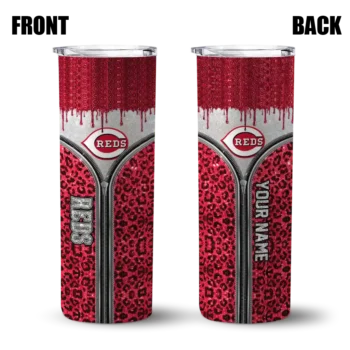 customized cincinnati reds sparkle drip red skinny tumbler fashion forward.webp