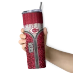 customized cincinnati reds sparkle drip red skinny tumbler best selling 1.webp