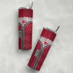 customized cincinnati reds sparkle drip red skinny tumbler best selling 1.webp