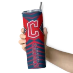 customized cleveland guardians camo texture navy blue skinny tumbler best selling.webp