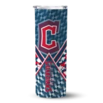 customized cleveland guardians monogram burst navy blue white skinny tumbler best selling.webp