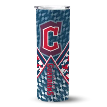 customized cleveland guardians monogram burst navy blue white skinny tumbler best selling.webp