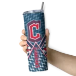 customized cleveland guardians monogram burst navy blue white skinny tumbler best selling.webp