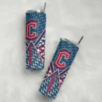 customized cleveland guardians monogram burst navy blue white skinny tumbler best selling.webp
