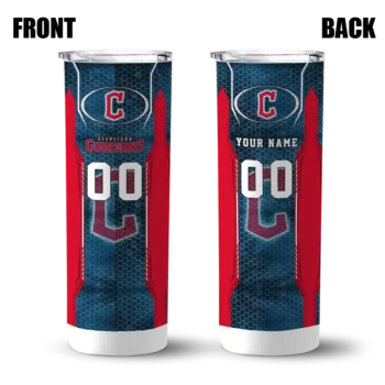 customized cleveland guardians stacked diamond navy blue skinny tumbler fashion forward.webp