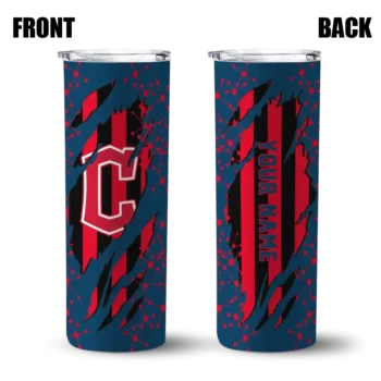 customized cleveland guardians star pop navy blue black skinny tumbler fashion forward.webp