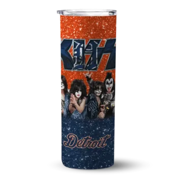 customized detroit tigers kiss band orange skinny tumbler best selling.webp