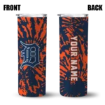 customized detroit tigers metallic grid navy skinny tumbler best selling.webp