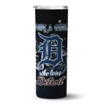 customized detroit tigers rose romance navy black skinny tumbler best selling.webp