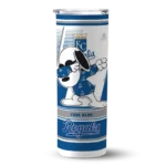 customized kansas city royals snoopy dog royal blue white skinny tumbler best selling.webp