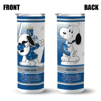 customized kansas city royals snoopy dog royal blue white skinny tumbler fashion forward.webp
