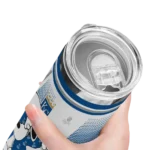 customized kansas city royals snoopy dog royal blue white skinny tumbler best selling.webp