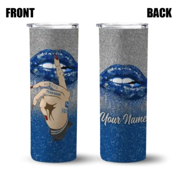 customized kansas city royals sparkle lips royal blue skinny tumbler fashion forward.webp