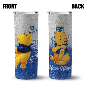 customized kansas city royals winnie the pooh royal blue gray skinny tumbler fashion forward.webp
