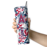 customized los angeles angels claw marks blue white skinny tumbler best selling.webp