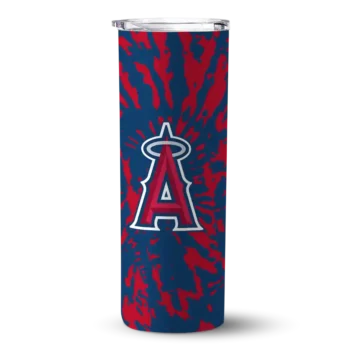 customized los angeles angels metallic grid blue skinny tumbler best selling.webp
