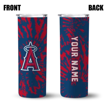 customized los angeles angels metallic grid blue skinny tumbler fashion forward.webp