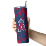 customized los angeles angels metallic grid blue skinny tumbler best selling.webp