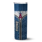 customized los angeles angels sparkle drip blue skinny tumbler best selling.webp