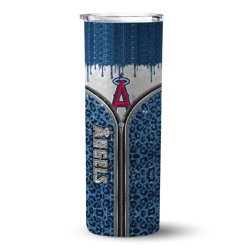 customized los angeles angels sparkle drip blue skinny tumbler best selling.webp