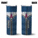 customized los angeles angels sparkle drip blue skinny tumbler best selling.webp
