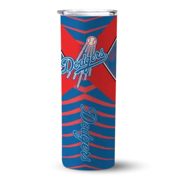 customized los angeles dodgers camo texture blue skinny tumbler best selling.webp
