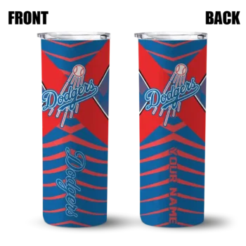 customized los angeles dodgers camo texture blue skinny tumbler fashion forward.webp
